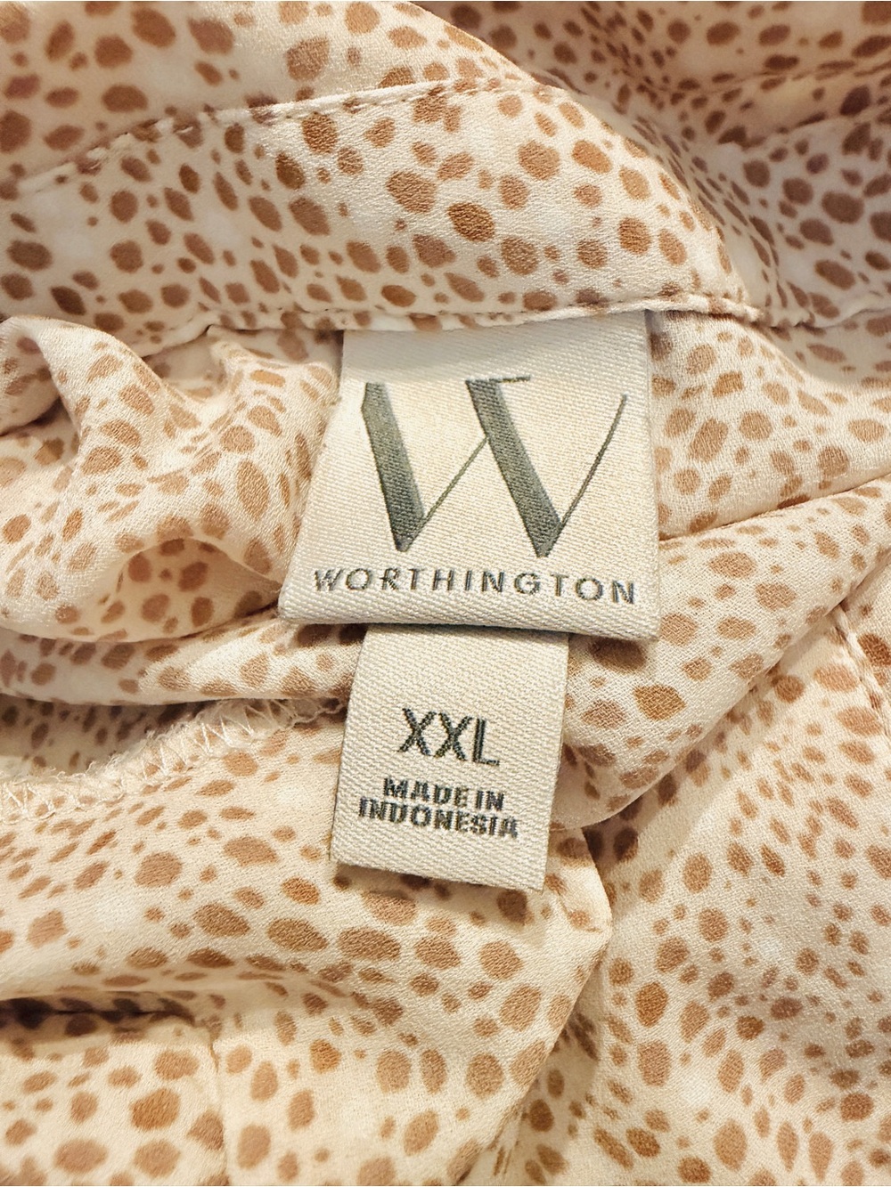 Worthington Tan and Cream Speckle Print Button-Front Shirt Blouse - Picture 7 of 8